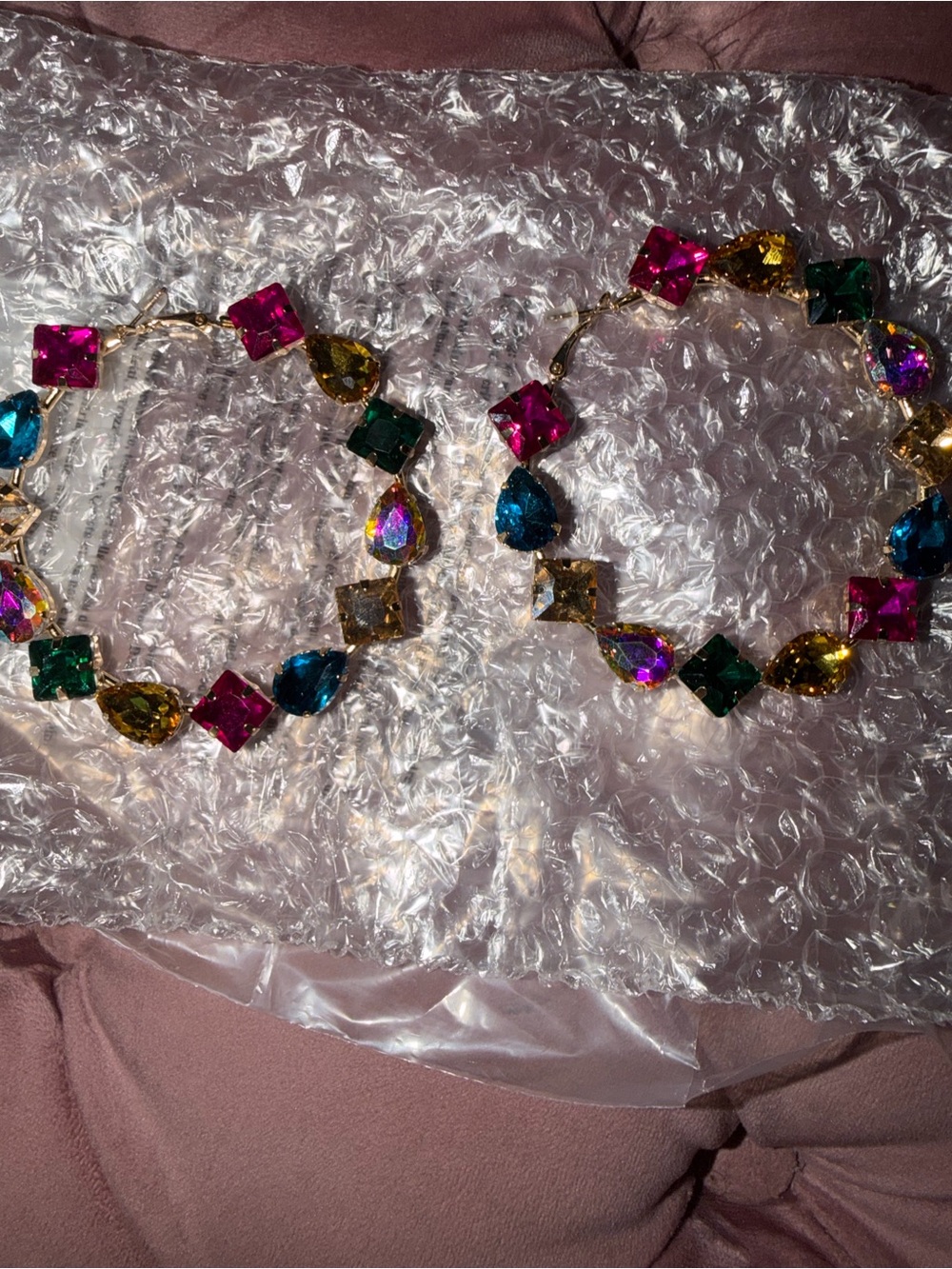 Multicolor Crystal Hoop Earrings - Gold Setting